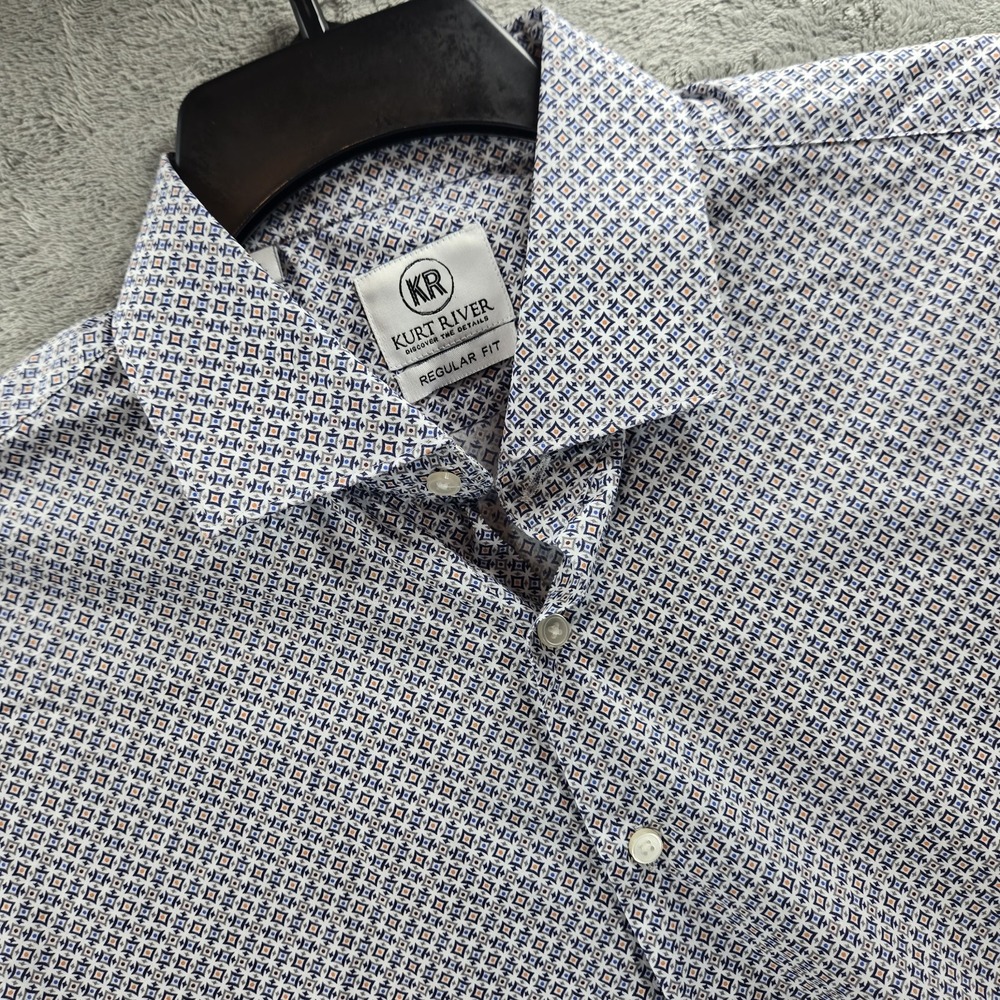 Kurt River Geometric Pattern‎ Shirt Mens Large Regular Fit Long Sleeve Button Up